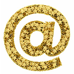 Image showing At or email sign composed of golden stars isolated on white