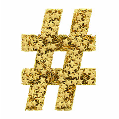 Image showing Number sign composed of golden stars isolated on white