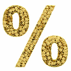 Image showing Percent sign composed of golden stars isolated on white