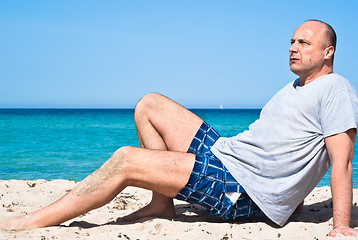 Image showing man sitting on the beach to relax