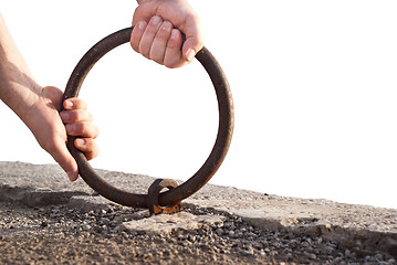 Image showing hands and old ring isolated