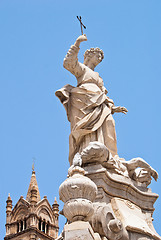 Image showing Statue of Santa Rosalia next to the cathedral of Palermo