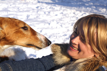 Image showing woman with the thoroughbred borzoi dog