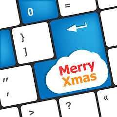 Image showing merry christmas message, keyboard enter key button xmas