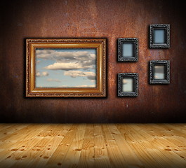 Image showing abstract architectural backdrop with frames on wall