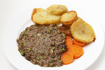 Image showing Mince with peas meal high angle view