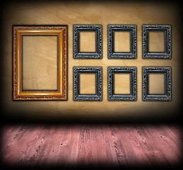 Image showing art backdrop wooden  frames on wall