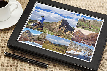 Image showing hiking pictures on digital tablet