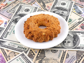 Image showing cake on money dollars background