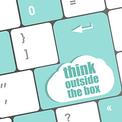 Image showing think outside the box words, message on enter key of keyboard