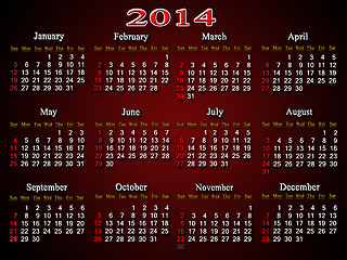 Image showing beautiful claret calendar for 2014 year