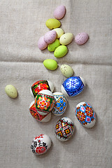 Image showing Easter Eggs on linen fabric