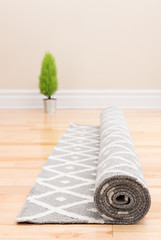 Image showing Unrolling carpet in a new home