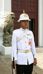 Image showing Guard on duty at the Grand Palace, Bangkok, Thailand.