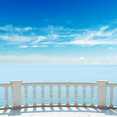 Image showing view to sea from terrace with balcony under cloudy sky