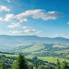 Image showing aerial view to green mountain