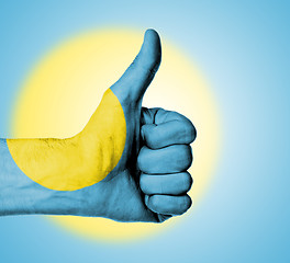 Image showing Closeup of male hand showing thumbs up sign