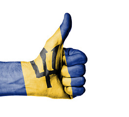 Image showing Closeup of male hand showing thumbs up sign