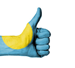 Image showing Closeup of male hand showing thumbs up sign