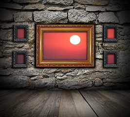 Image showing vintage painting frames like windows on wall