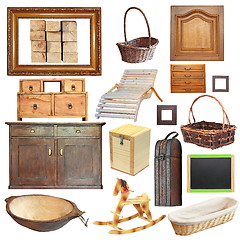 Image showing collection of isolated old wooden objects