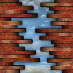 Image showing cracked wood wall view to the sky