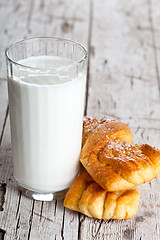 Image showing glass of milk and two fresh baked buns