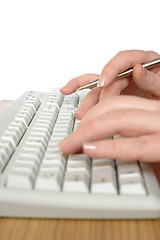 Image showing Woman typing