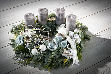 Image showing Advent wreath with grey candles