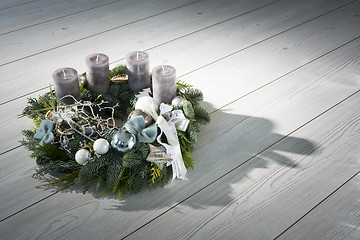 Image showing Advent wreath with grey candles