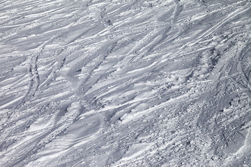 Image showing Background of ski slope with trace from ski and snowboards