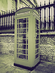 Image showing Vintage sepia London telephone box
