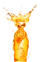 Image showing orange water splash in shape of bottle isolated on white