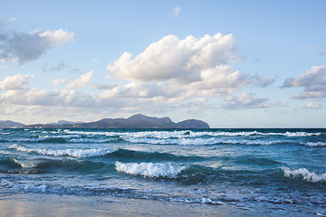 Image showing Waves on beach of Can Picafort, Mallorca, Balearic Islands, Spai