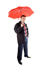 Image showing Man with red umbrella.