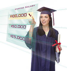 Image showing Female Graduate Choosing $100,000 Starting Salary Button on Tran