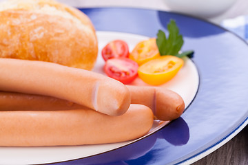 Image showing tasty sausages frankfurter with grain bread 