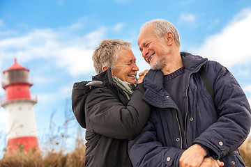 Image showing happy mature couple relaxing baltic sea dunes 