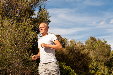 Image showing athletic man runner jogging in nature outdoor