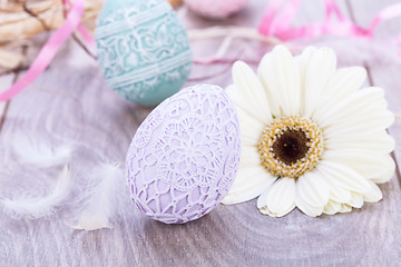 Image showing beautiful easter egg decoration colorfull eggs seasonal pastel 