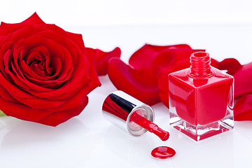 Image showing Elegant red nail varnish in a stylish bottle