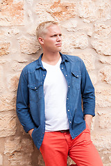 Image showing attractive young adult man standing outside 