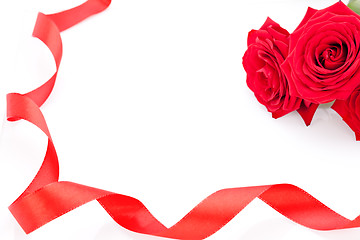 Image showing Bouquet of red roses with ribbon border