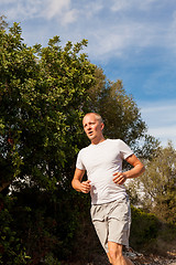 Image showing athletic man runner jogging in nature outdoor