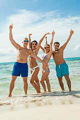 Image showing young happy friends havin fun on the beach