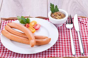 Image showing tasty traditional pork sausages frankfurter snack food