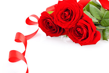 Image showing Bouquet of red roses with ribbon border