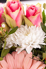 Image showing Bouquet of fresh pink and white flowers