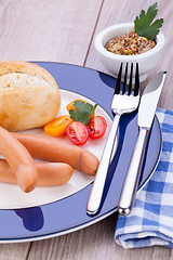 Image showing tasty sausages frankfurter with grain bread 