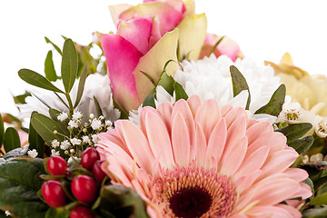 Image showing Bouquet of fresh pink and white flowers